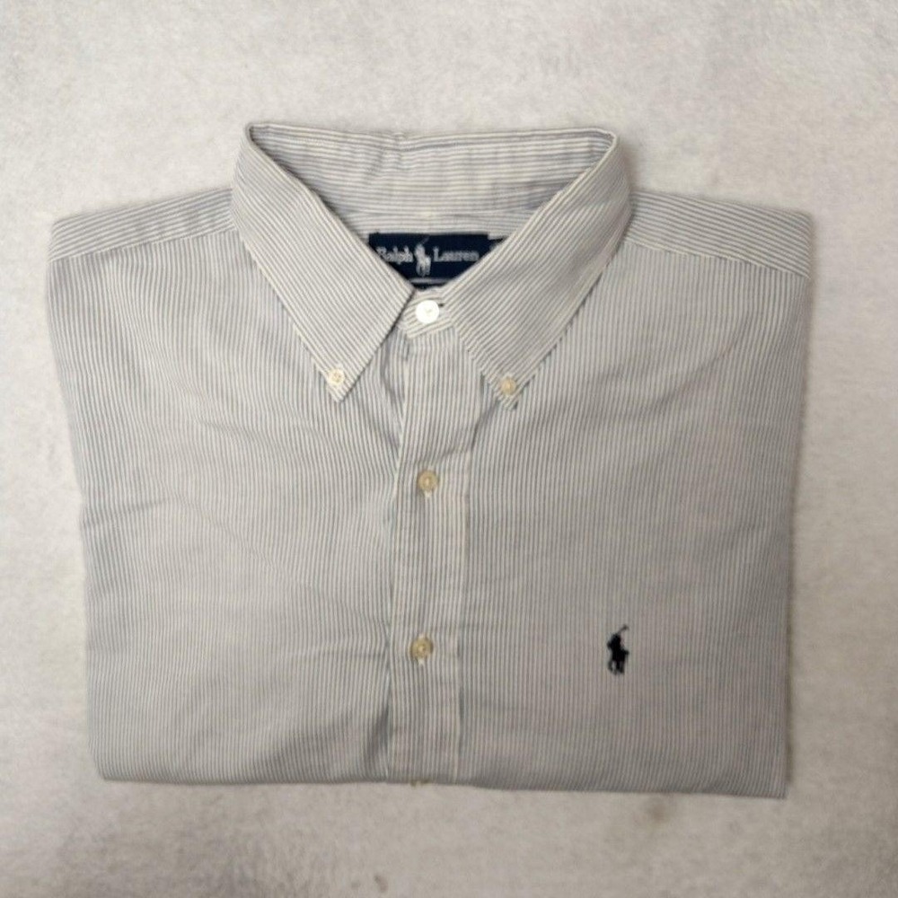Ralph Lauren Shirt Mens XL Blue Striped Button-Up Blake 100% Cotton Pony